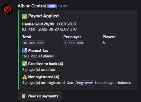 Payout applied embed